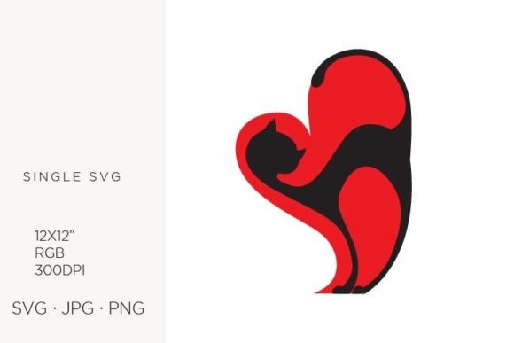 Black Cat in Side Red Heart Graphics
