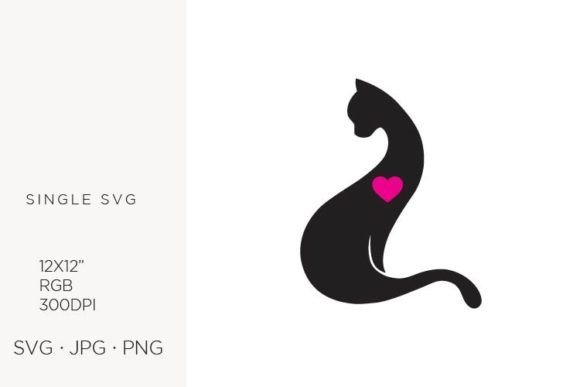Black Cat with Pink Heart Logo Element