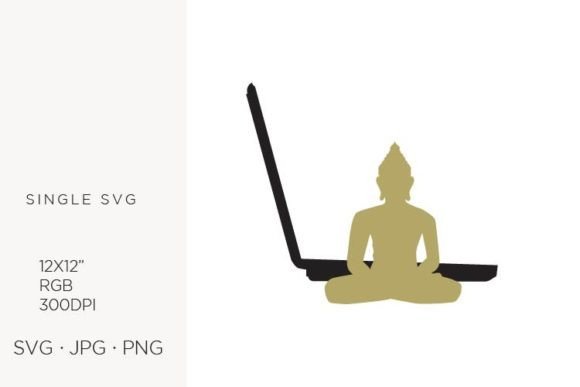 Buddha with Open Laptop Graphics and Illustrations
