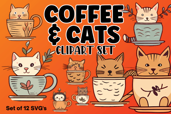 Coffee and Cat Clipart Set