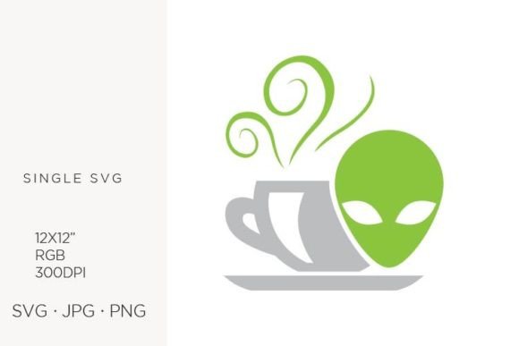 Cup of Tea and Green Alien Head Graphics