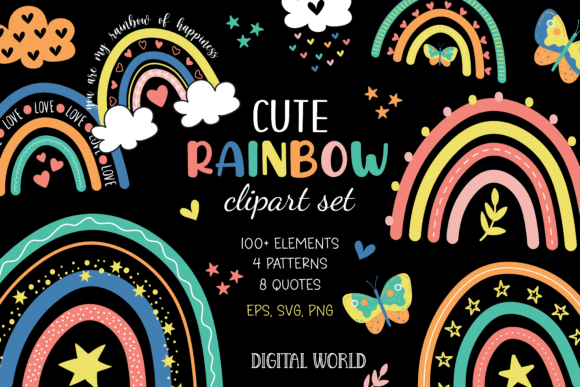 Cute Rainbow Clipart Set