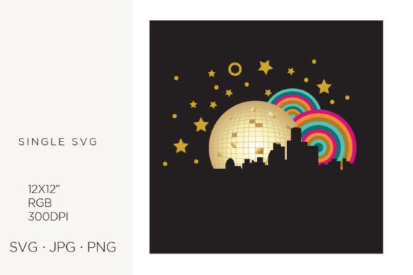 Gold Disco Ball, Colorful Lights Graphics