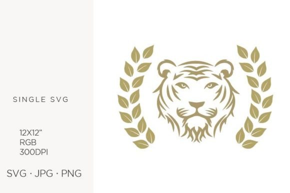 Gold Tiger Inside Laurel Leaves: Graphics for Branding & Illustrations