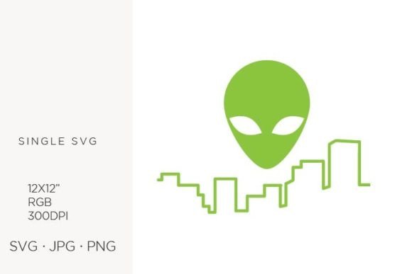 High Buildings in Behind of Alien Head Graphics
