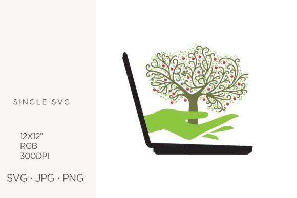 Laptop and Apple Tree, Vector Graphics