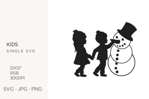 Little Boy, Girl and Snowman Graphics and Illustrations