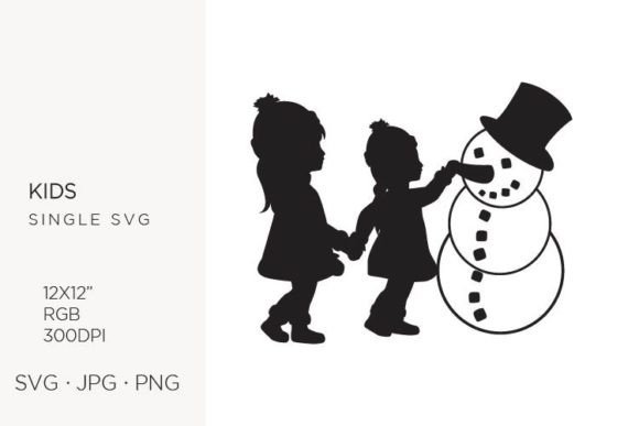 Little Girls and Snowman Graphics and Illustrations