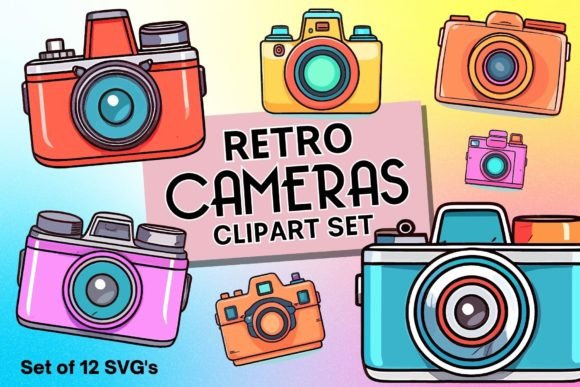 Pastel Retro Cameras Clipart Set