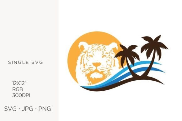 Tiger and Tropical Beach, Vector Graphics