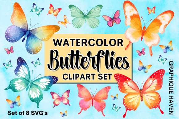 Watercolor Butterflies Clipart Set