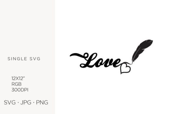Word Love with Heart and Feather Pen