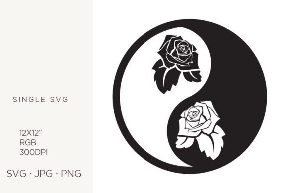 Yin Yang, Balance Symbol, Rose Flower Graphics